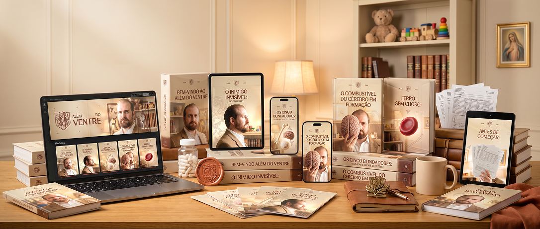 O material do Além do Ventre em tela, impresso e sobre a mesa